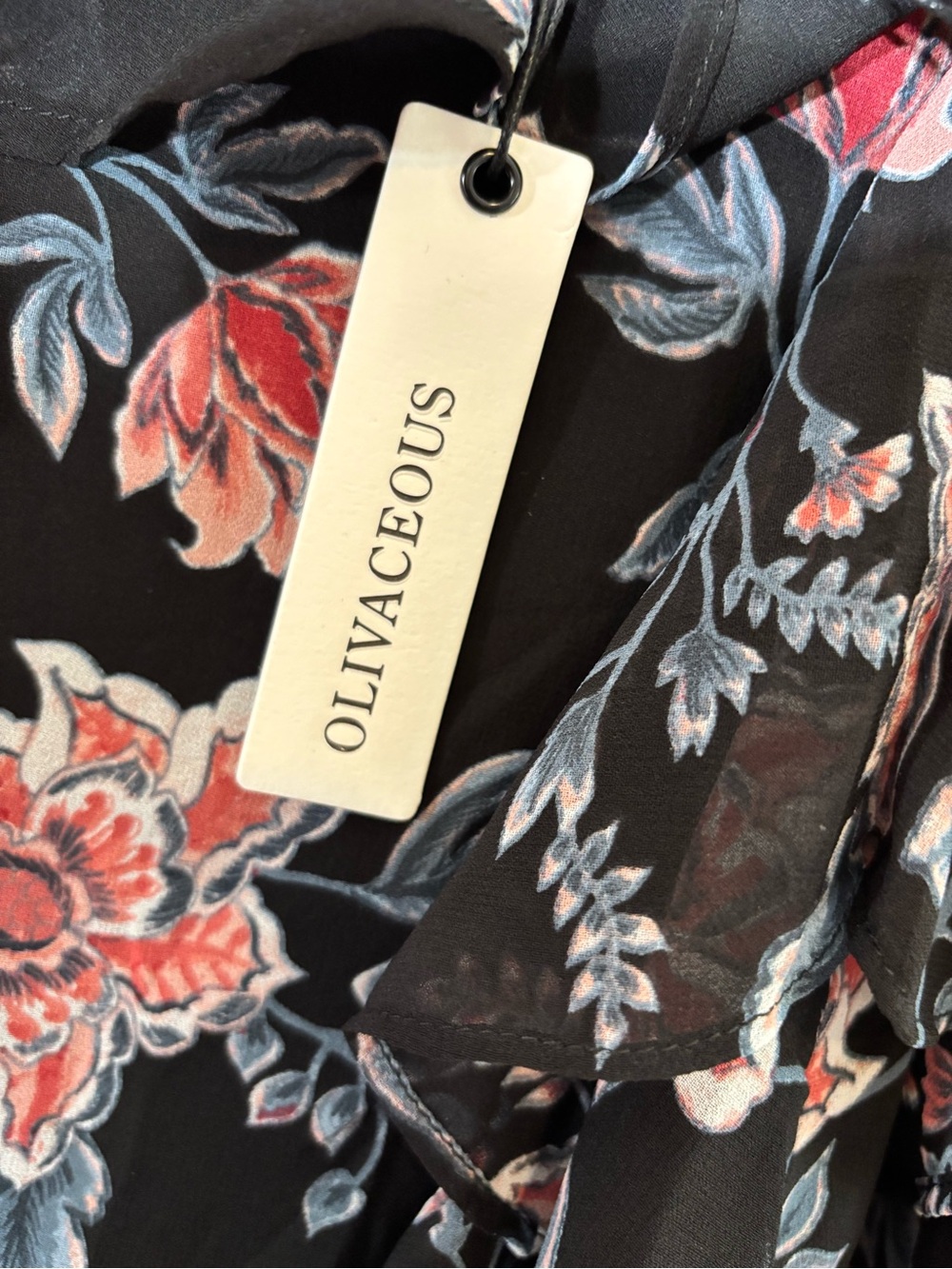 NWT Olivaceous Black Floral Off-Shoulder Blouse with Pink & Blue Flowers Small - Picture 10 of 11